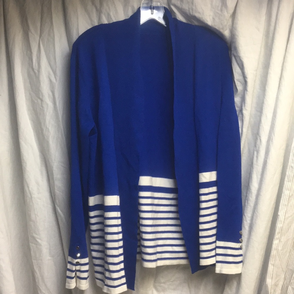 Blue and white cardigan